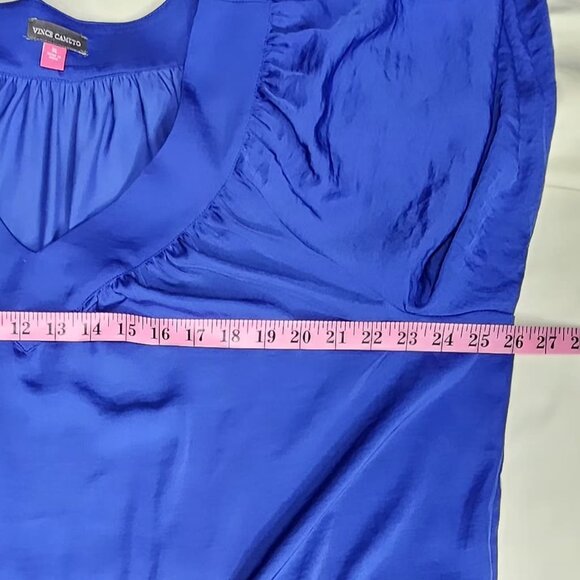 Vince Camuto Royal Blue Satin Blouse XL Women's 3/4 Balloon Sleeve V-Neck Tunic - Picture 7 of 8